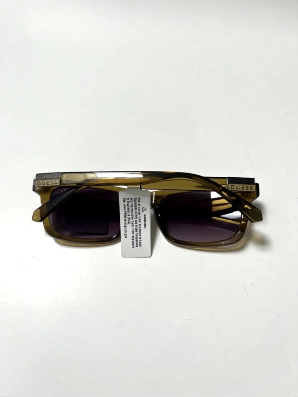 NWT GUESS Square Sunglasses Olive Green Classic Gunmetal Logo GO00113 Acetate